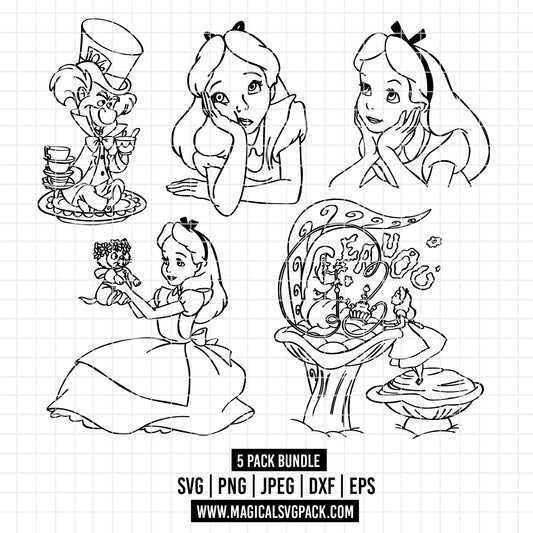 COD2124 - Alice in wonderland & characters pack bundle, Disney clipart Svg, Png, Eps, Dxf, Jpeg, vector.