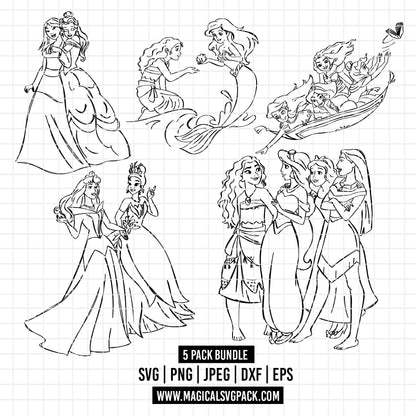 COD2126 - Disney princess pack bundle, Disney princess clipart Svg, Png, Eps, Dxf, Jpeg, vector.