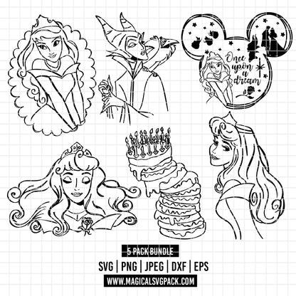 COD2127 - Sleeping Beauty pack bundle, Disney princess clipart Svg, Png, Eps, Dxf, Jpeg, vector.