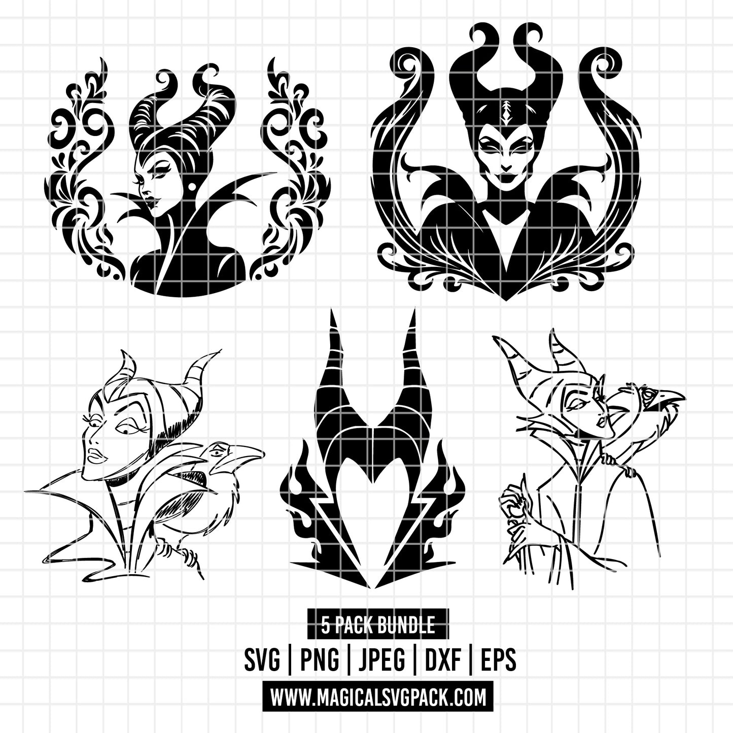 COD2129 - Maleficent pack bundle, Disney princess clipart Svg, Png, Eps, Dxf, Jpeg, vector.