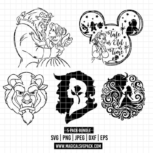 COD2131 - Beauty and the best pack bundle, Disney princess clipart Svg, Png, Eps, Dxf, Jpeg, vector.