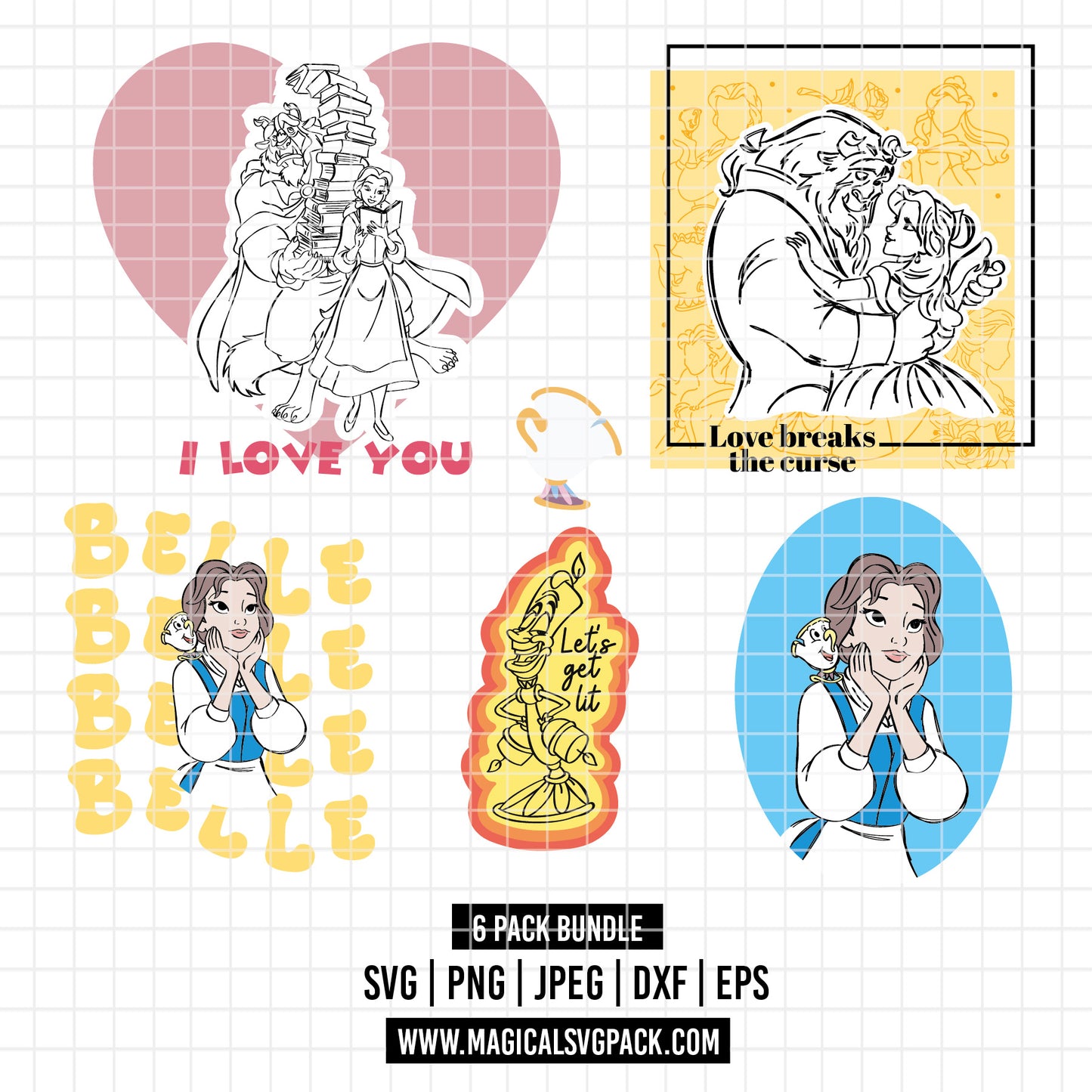 COD2132 - Beauty and the best pack bundle, Disney princess clipart Svg, Png, Eps, Dxf, Jpeg, vector.