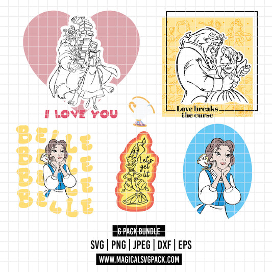 COD2132 - Beauty and the best pack bundle, Disney princess clipart Svg, Png, Eps, Dxf, Jpeg, vector.