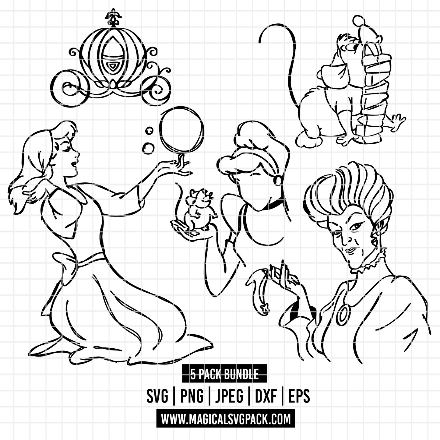COD2168 - Cinderella bundle, Disney princess clipart Svg, Png, Eps, Dxf, Jpeg, vector.