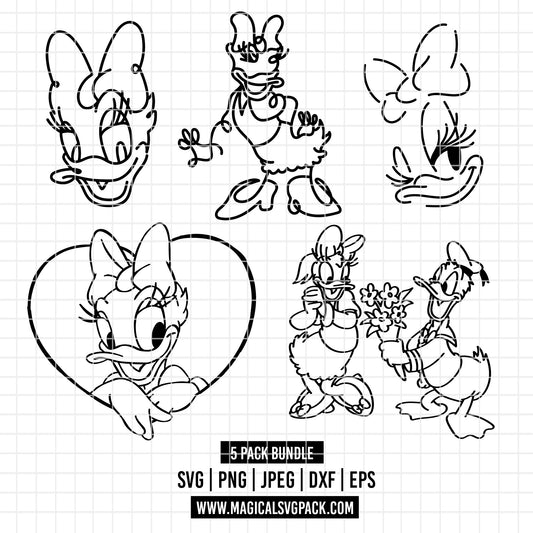 COD2171 - Daisy line art pack bundle, Disney Classics clipart Svg, Png, Eps, Dxf, Jpeg, vector.