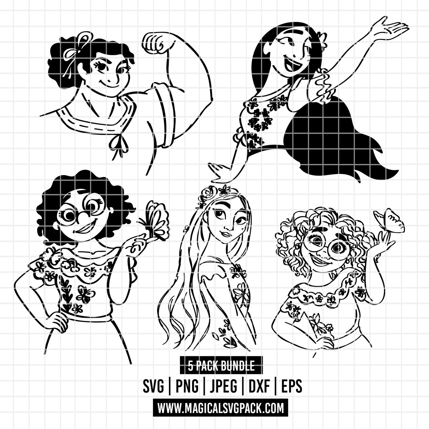 COD2187 - Encanto line art pack bundle, Disney clipart Svg, Png, Eps, Dxf, Jpeg, vector.