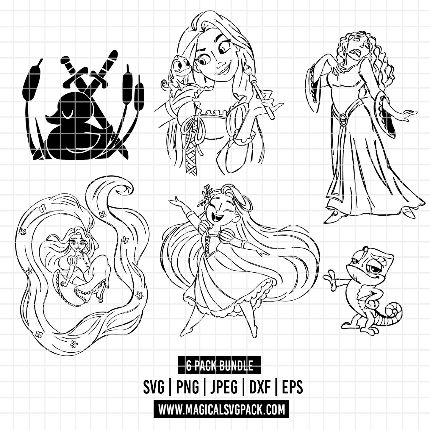 COD2188 - Tangled characters pack bundle, Disney princess clipart Svg, Png, Eps, Dxf, Jpeg, vector.