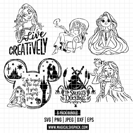 COD2189 - Tangled characters, icons & quotes pack bundle, Disney princess clipart Svg, Png, Eps, Dxf, Jpeg, vector.