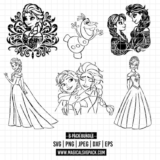 COD2192 - Frozen pack bundle, Disney princess clipart Svg, Png, Eps, Dxf, Jpeg, vector.
