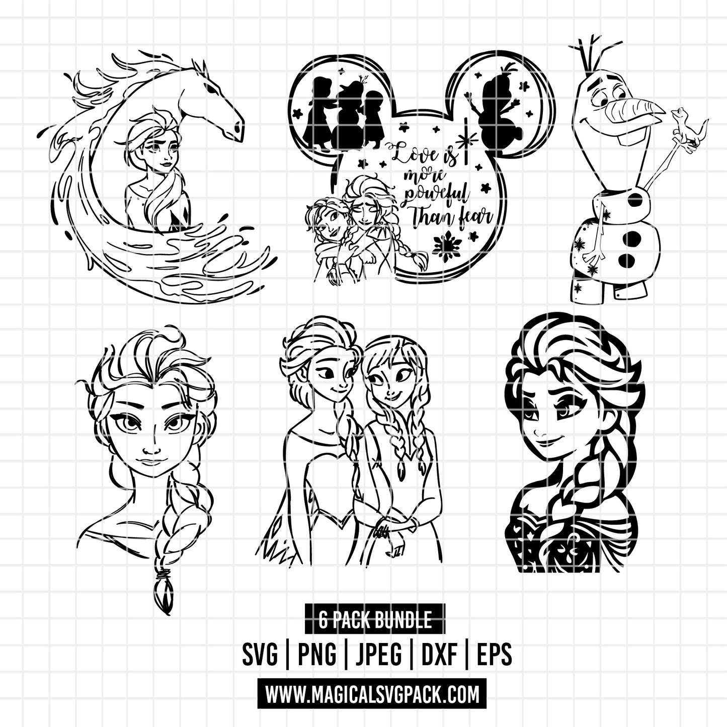 COD2193 - Frozen pack bundle, Disney princess clipart Svg, Png, Eps, Dxf, Jpeg, vector.