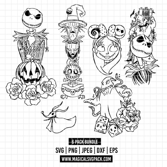 COD2198 - Sally, Jack, Ooguie Boogie and Zero, Nightmare Before Christmas pack bundle, Disney clipart Svg, Png, Eps, Dxf, Jpeg, vector.