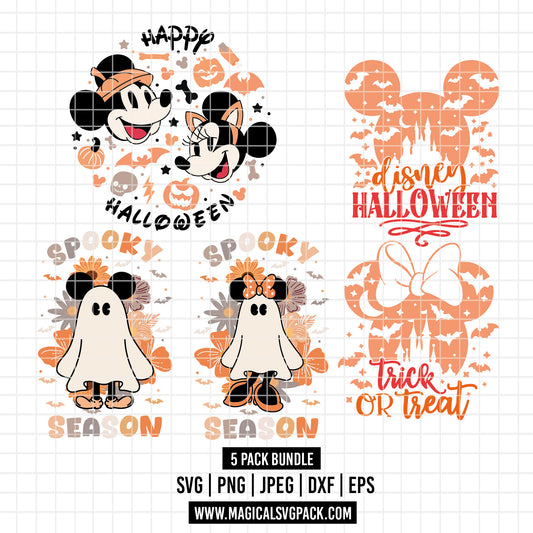 COD2202 - Mickey & Minnie Happy Halloween pack bundle, Disney Halloween clipart Svg, Png, Eps, Dxf, Jpeg, vector.