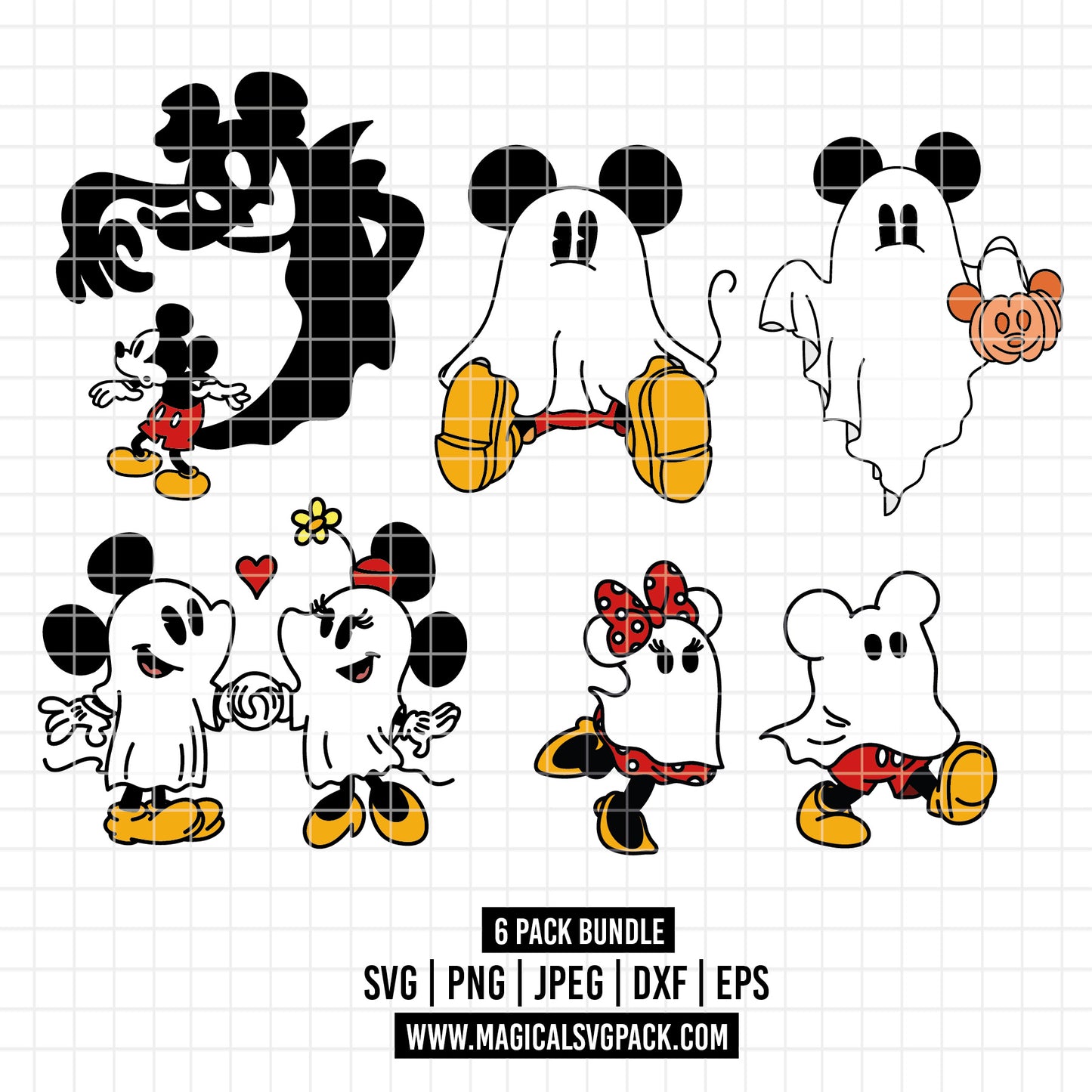 COD2204 - Mickey & Minnie Happy Halloween pack bundle, Disney Halloween clipart Svg, Png, Eps, Dxf, Jpeg, vector.