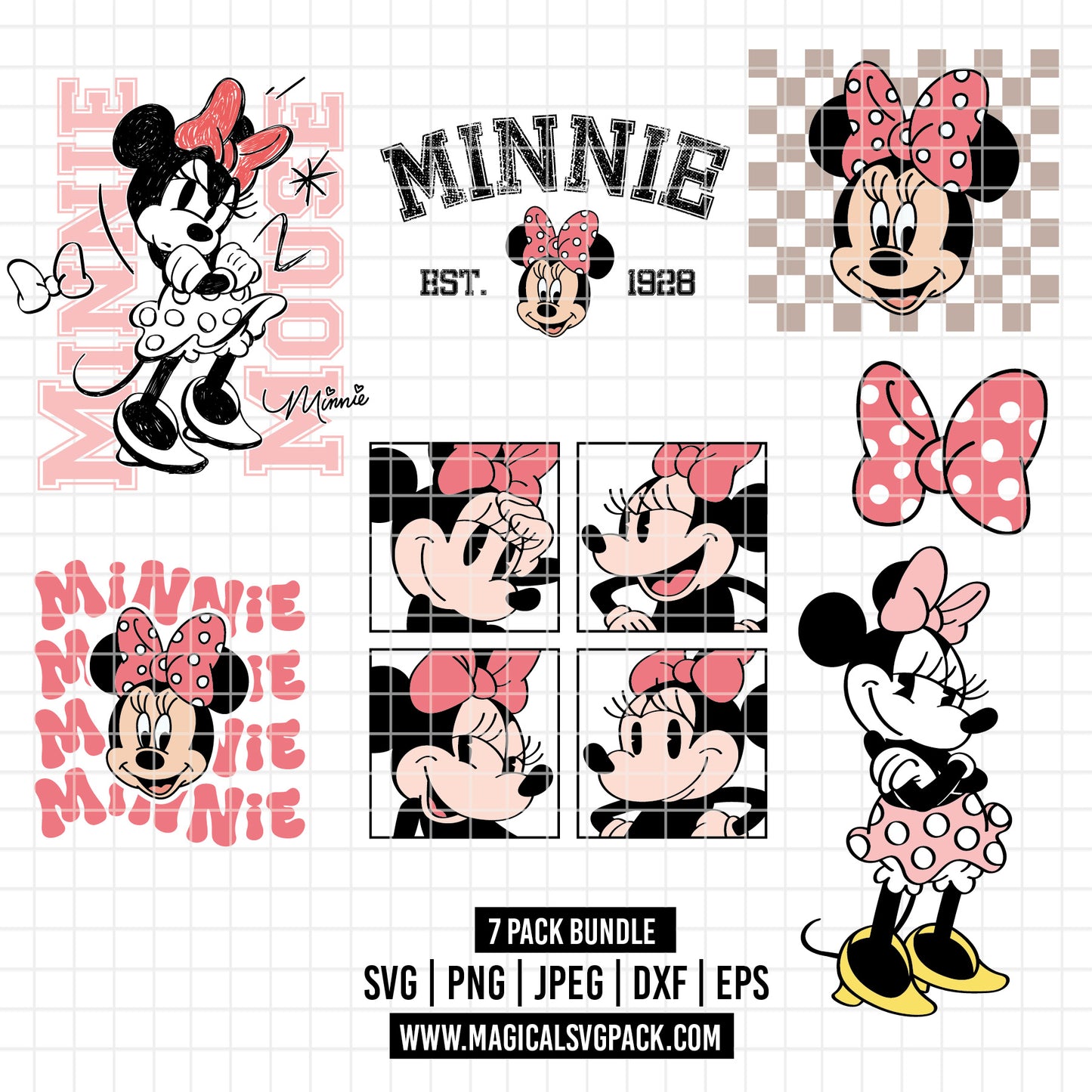 COD2328 - Minnie's world pack bundle, Disney Classics clipart Svg, Png, Eps, Dxf, Jpeg, vector.