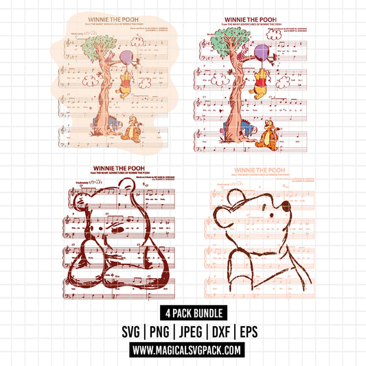 COD2338 - Winnie the Pooh songs sheet music pack bundle, Disney clipart Svg, Png, Eps, Dxf, Jpeg, vector.