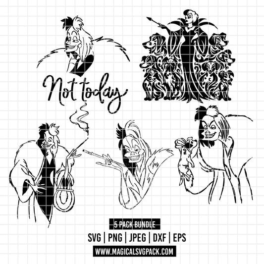 COD2340 - Cruella de Vil at 101 Dalmatians pack bundle, Disney clipart Svg, Png, Eps, Dxf, Jpeg, vector.