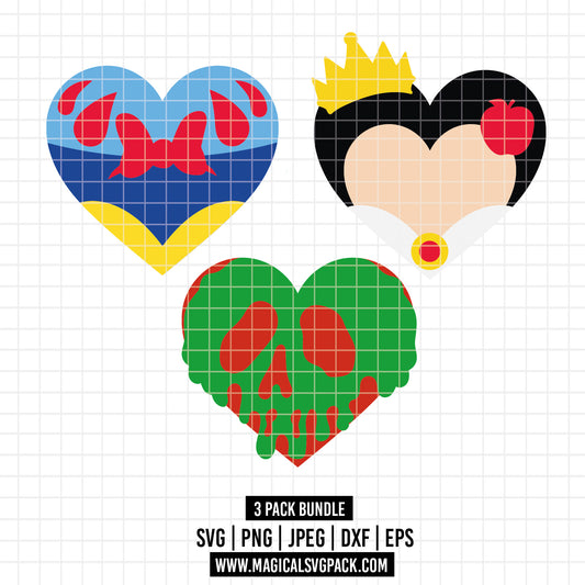 COD2348 - Snow White's hearts pack bundle, Disney clipart Svg, Png, Eps, Dxf, Jpeg, vector.