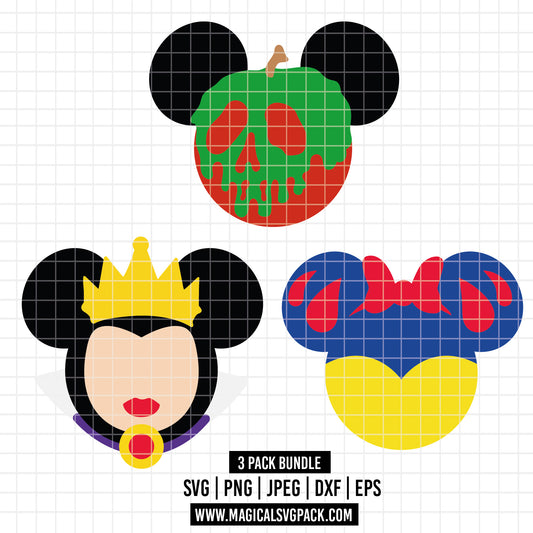 COD2349 - Snow White's mouse head pack bundle, Disney clipart Svg, Png, Eps, Dxf, Jpeg, vector.