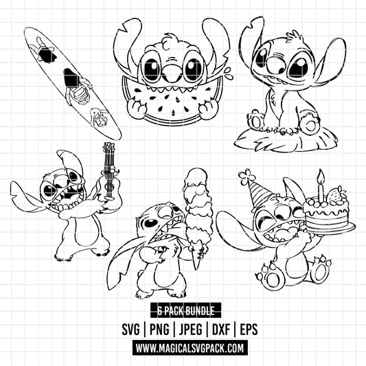 COD2379 - Stitch clipart pack bundle, Disney cliparts Svg, Png, Eps, Dxf, Jpeg, vector.