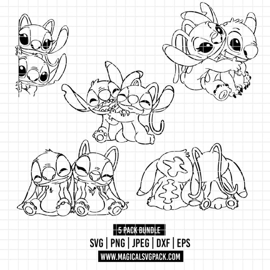 COD2380 - Stitch & Angel clipart pack bundle, Disney cliparts Svg, Png, Eps, Dxf, Jpeg, vector.