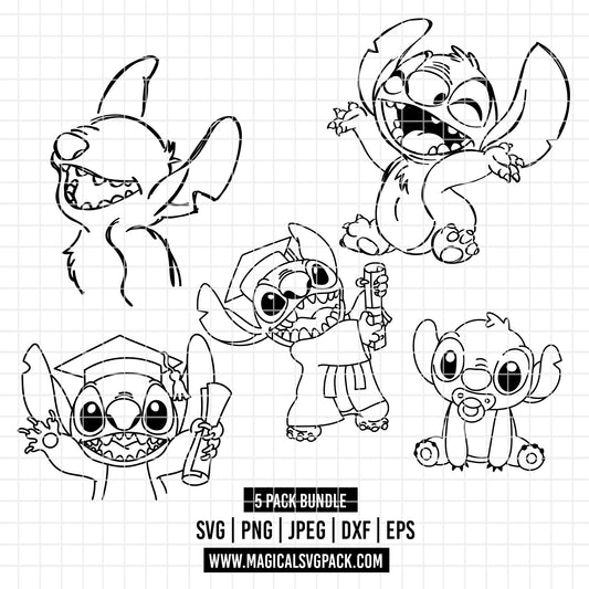 COD2381 - Stitch clipart pack bundle, Disney cliparts Svg, Png, Eps, Dxf, Jpeg, vector.