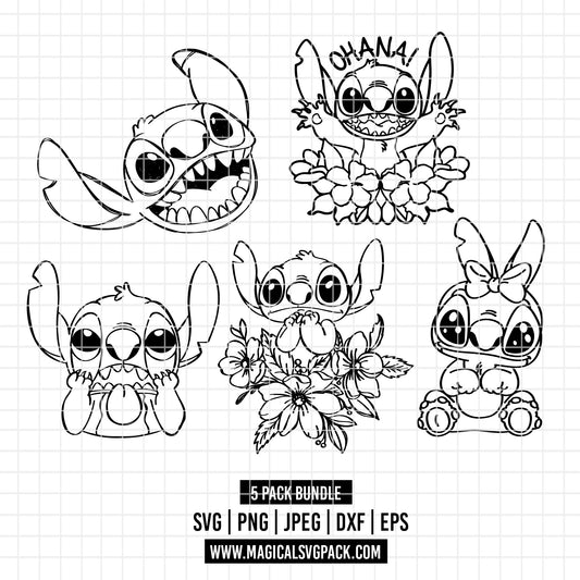 COD2383 - Stitch clipart pack bundle, Disney cliparts Svg, Png, Eps, Dxf, Jpeg, vector.