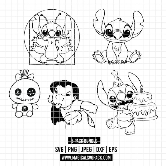 COD2384 - Lilo, Stitch & Scrump clipart pack bundle, Disney cliparts Svg, Png, Eps, Dxf, Jpeg, vector.