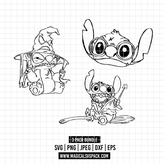 COD2386 - Stitch as Harry Potter clipart pack bundle, Disney cliparts Svg, Png, Eps, Dxf, Jpeg, vector.