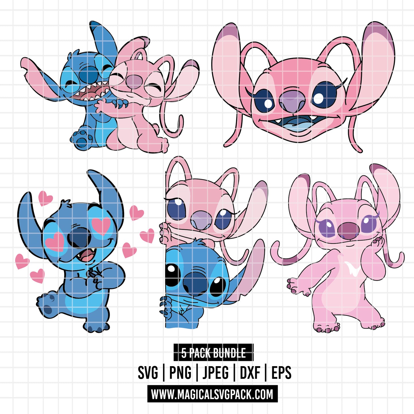 COD2391 - Stitch & Angel clipart pack bundle, Disney cliparts Svg, Png, Eps, Dxf, Jpeg, vector.