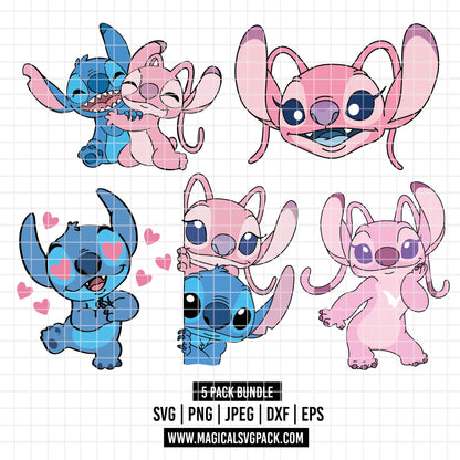 COD2391 - Stitch & Angel clipart pack bundle, Disney cliparts Svg, Png, Eps, Dxf, Jpeg, vector.
