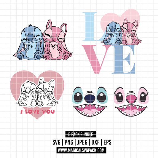 COD2392 - Stitch & Angel clipart pack bundle, Disney cliparts Svg, Png, Eps, Dxf, Jpeg, vector.
