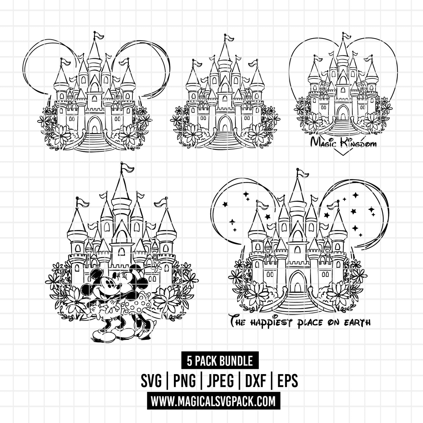 COD2399 - Disney Castle Magic Kingdom pack bundle, Disneyland clipart Svg, Png, Eps, Dxf, Jpeg, vector.