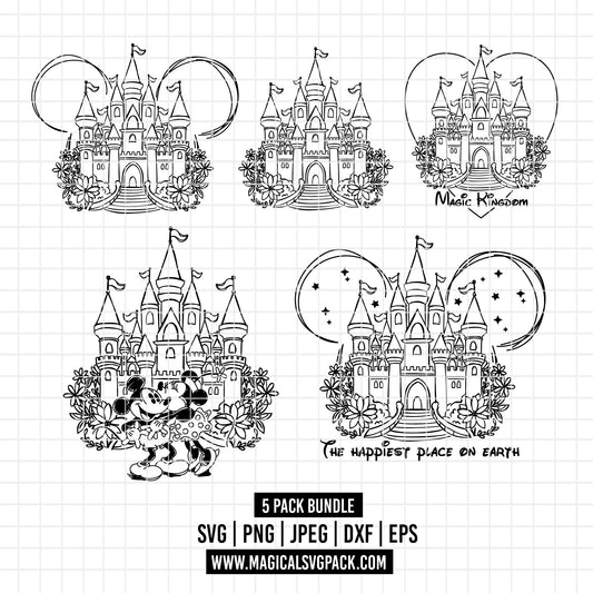 COD2399 - Disney Castle Magic Kingdom pack bundle, Disneyland clipart Svg, Png, Eps, Dxf, Jpeg, vector.