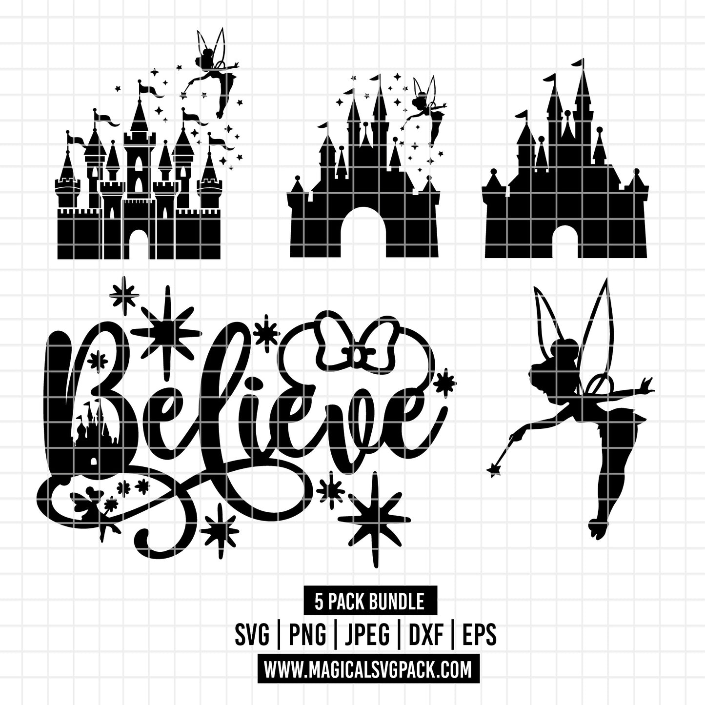 COD2400 - Disney Castle Magic Kingdom pack bundle, Disneyland clipart Svg, Png, Eps, Dxf, Jpeg, vector.