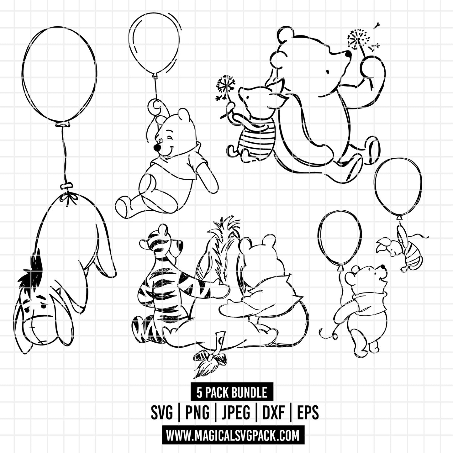 COD2503 - Winnie the Pooh and friends pack bundle, Disney clipart Svg, Png, Eps, Dxf, Jpeg, vector.