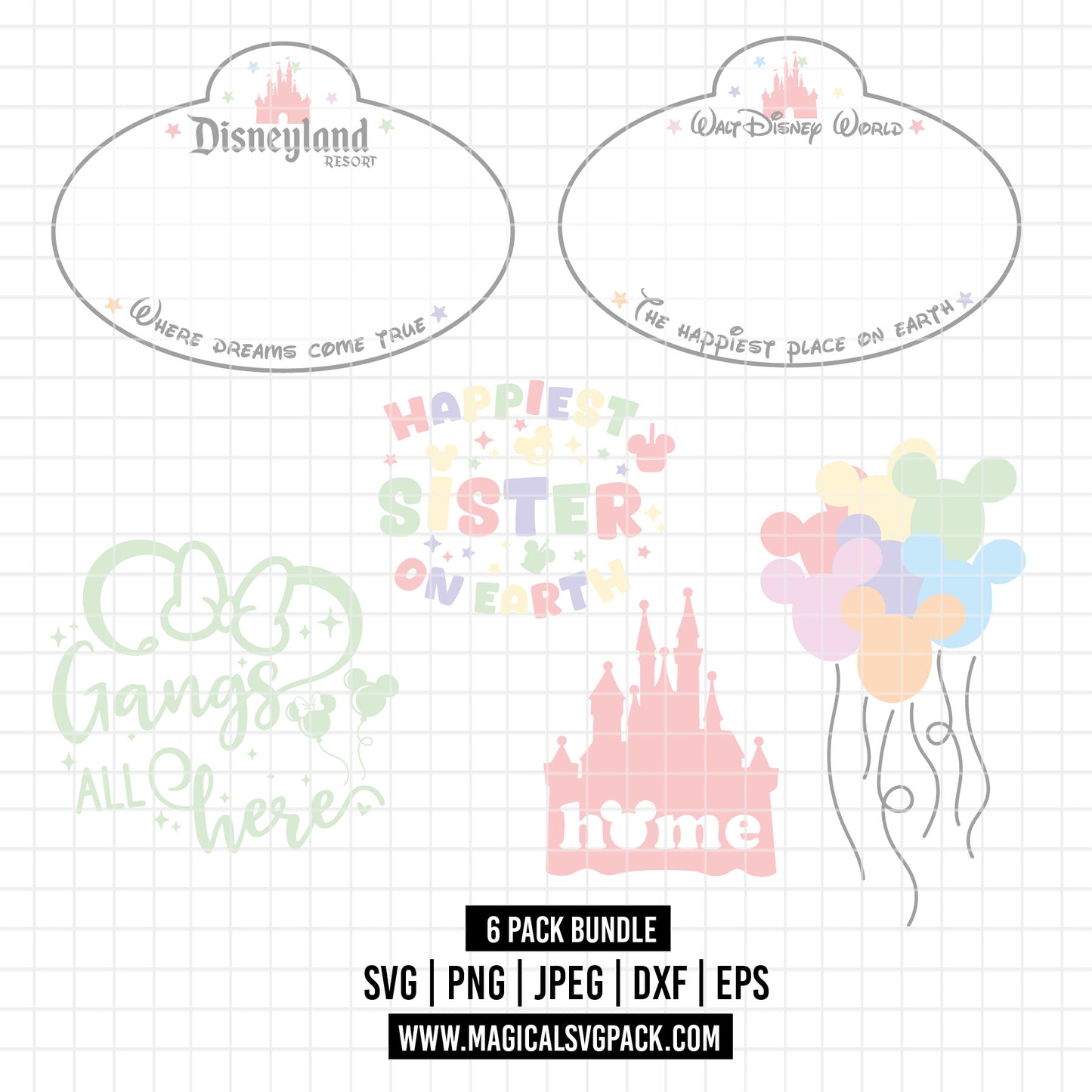 COD2514 - Disneyland trips pack bundle, Disney trips clipart Svg, Png, Eps, Dxf, Jpeg, vector.