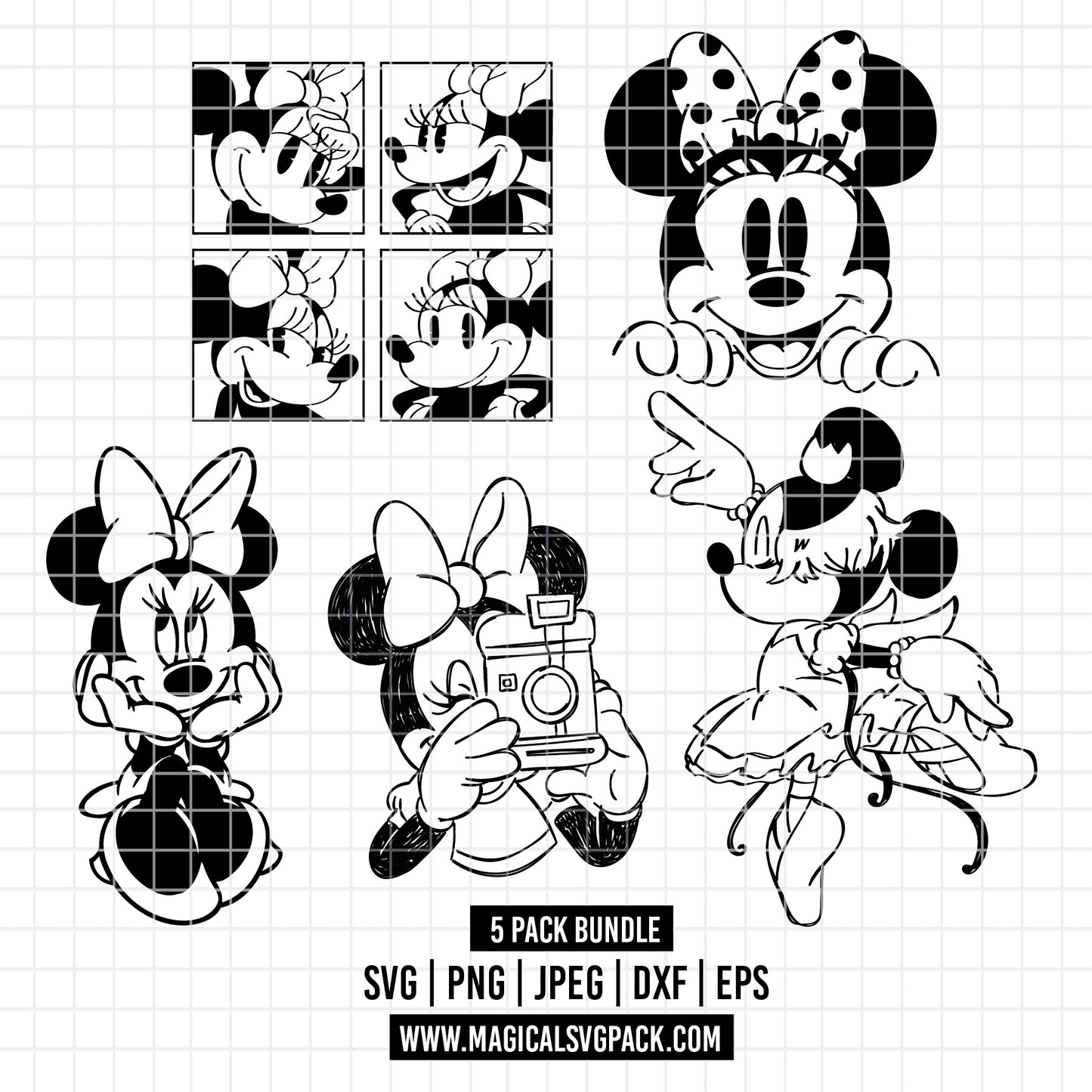 COD2517 - Minnie's world pack bundle, Disney Classics clipart Svg, Png, Eps, Dxf, Jpeg, vector.
