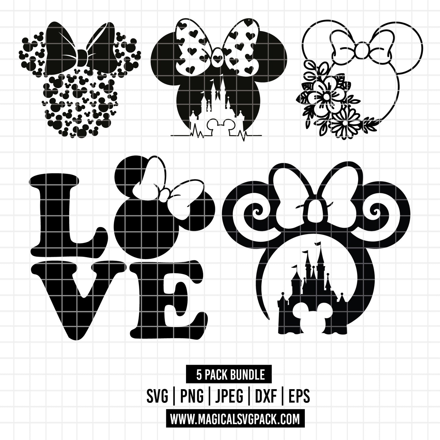 COD2518 - Minnie icons & silhouettes pack bundle, Disney Classics clipart Svg, Png, Eps, Dxf, Jpeg, vector.