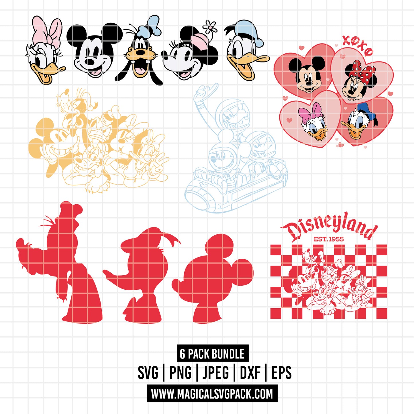 COD2519 - Disney Classics characters silhouettes pack bundle, Disney Classics clipart Svg, Png, Eps, Dxf, Jpeg, vector.