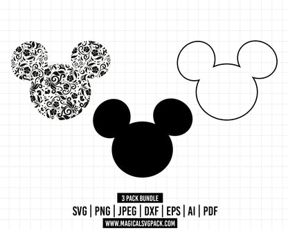 COD251 - Mickey Heads silhouettes bundle, Disney clipart Svg, Png, Eps, Dxf, Jpeg, vector.