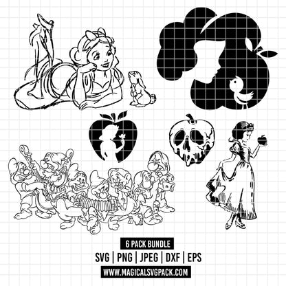 COD2521 - Snow White and the seven dwarfs pack bundle, Disney clipart Svg, Png, Eps, Dxf, Jpeg, vector.