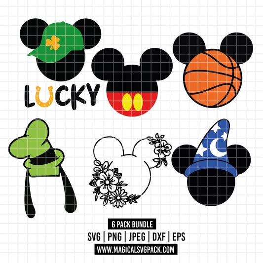 COD2523 - Silhouettes of Mickey's head bundle, Disney clipart Svg, Png, Eps, Dxf, Jpeg, vector.