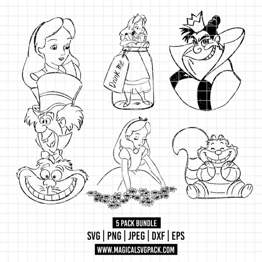 COD2524 - Alice in wonderland & characters pack bundle, Disney clipart Svg, Png, Eps, Dxf, Jpeg, vector.