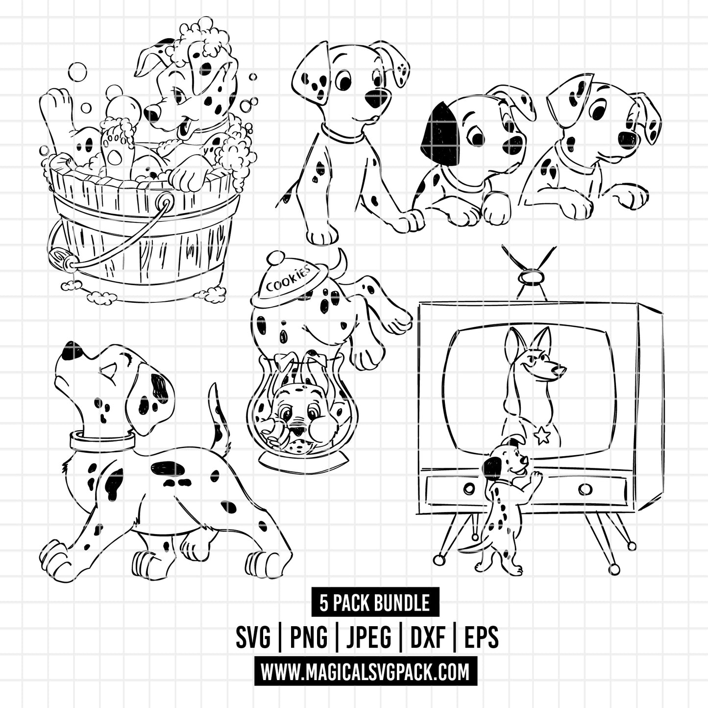 COD2528 - 101 Dalmatians bundle, Disney clipart Svg, Png, Eps, Dxf, Jpeg, vector.