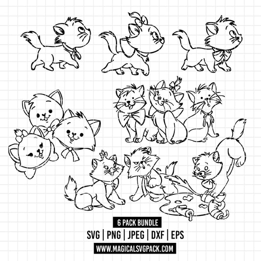 COD2529 - Kitten marie, toulouse and berlioz, The aristocats pack bundle, Disney clipart Svg, Png, Eps, Dxf, Jpeg, vector.