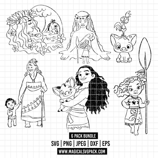 COD2536 - Moana pack bundle, Disney princess clipart Svg, Png, Eps, Dxf, Jpeg, vector.