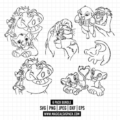 COD2537 - The Lion king characters line art pack bundle, Disney clipart Svg, Png, Eps, Dxf, Jpeg, vector.