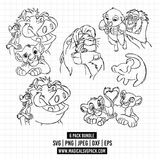 COD2537 - The Lion king characters line art pack bundle, Disney clipart Svg, Png, Eps, Dxf, Jpeg, vector.