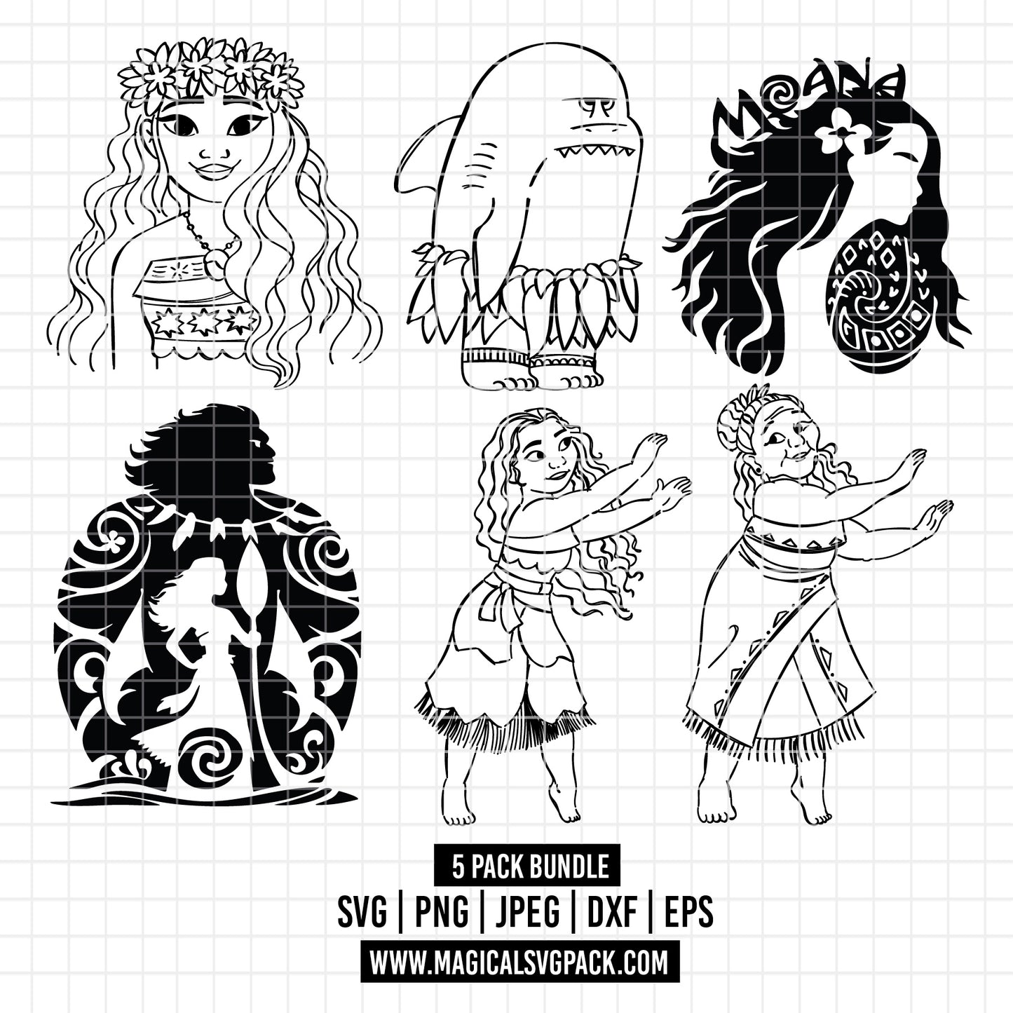 COD2541 - Moana pack bundle, Disney princess clipart Svg, Png, Eps, Dxf, Jpeg, vector.