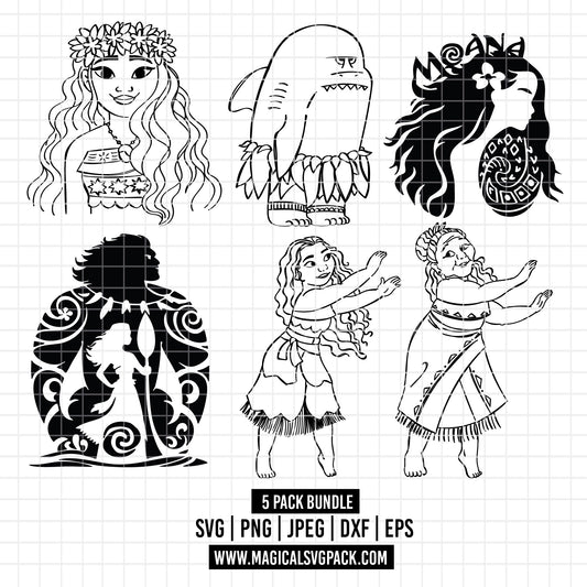 COD2541 - Moana pack bundle, Disney princess clipart Svg, Png, Eps, Dxf, Jpeg, vector.